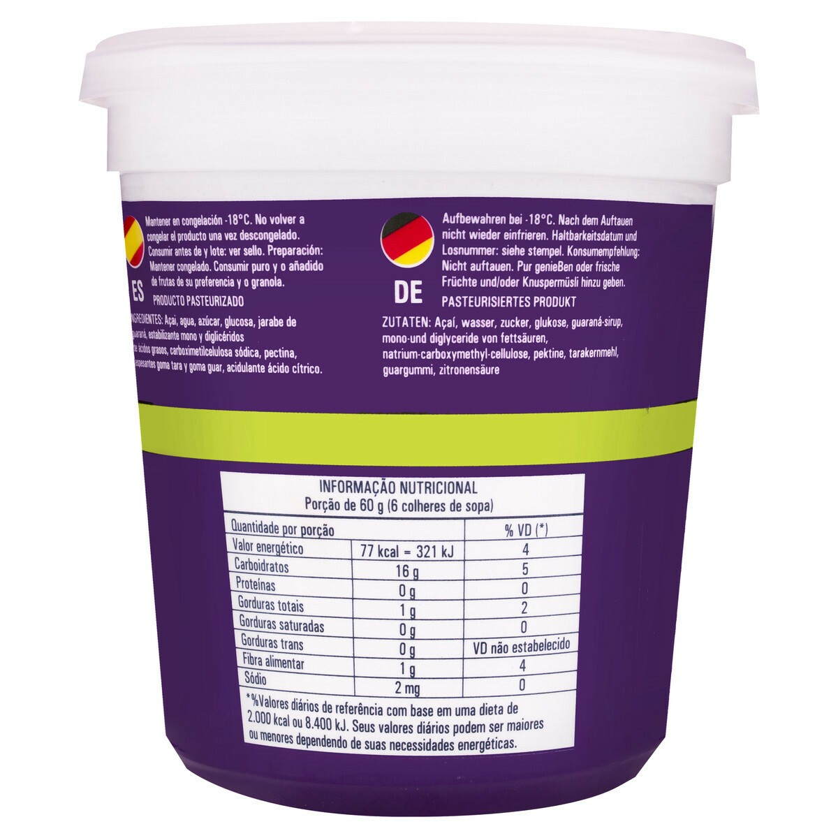 Polpa de Açaí e Xarope de Guaraná Congelado DEMARCHI Pote 900g Açaí Congelado