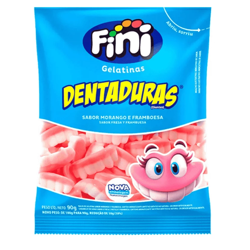 Bala de gelatina Dentaduras sabor Morango e Framboesa FINI 100g