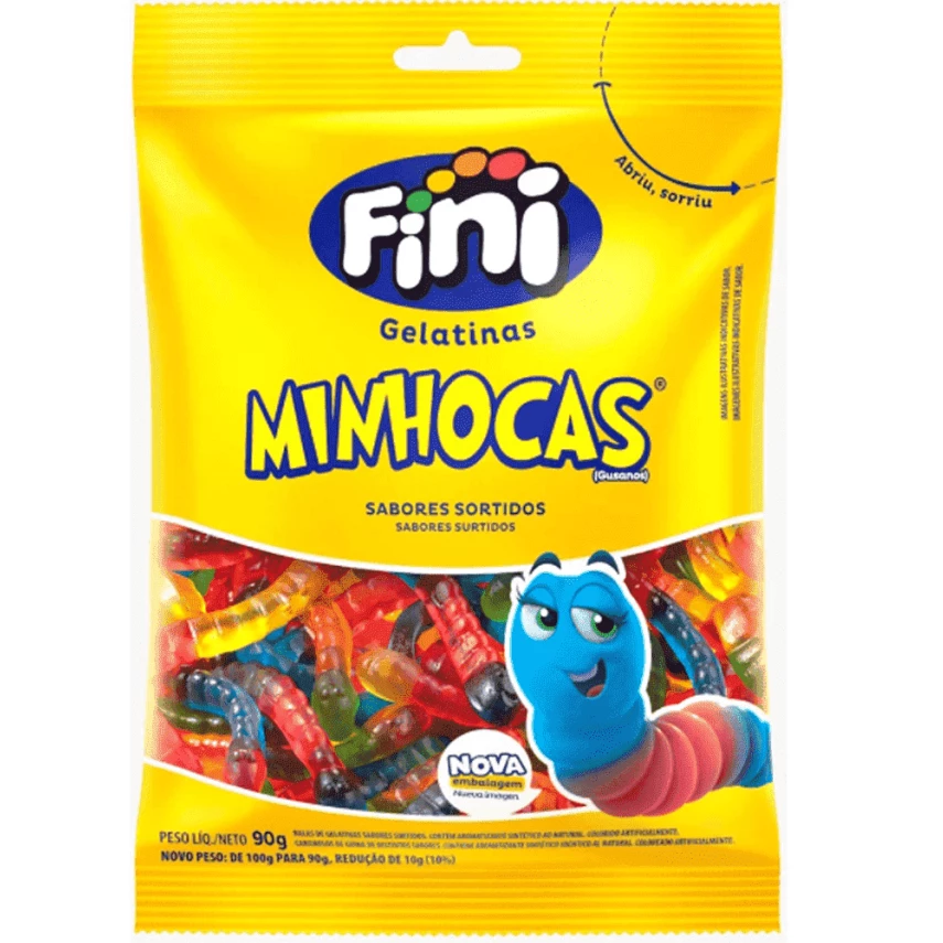 Bala de Gelatina Minhocas sabores sortidos FINI 90g