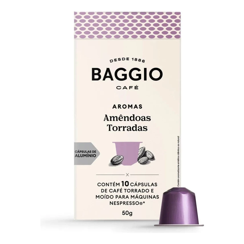 Café em Cápsula Torrado e Moído Amêndoas Torradas Baggio Aromas Caixa 50g 10 Unidades 1