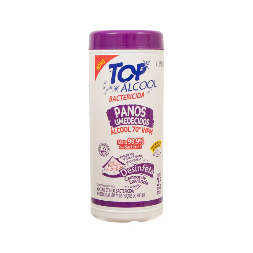 Álcool Panos Umedecidos Campos de Lavanda com 35 Unidades 70° TOP