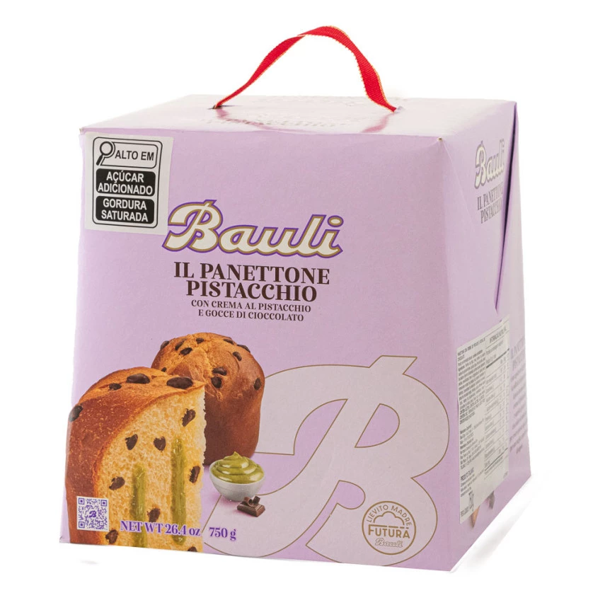 Panetone com Creme de Pistache e Pedaços de Chocolate BAULI 750g