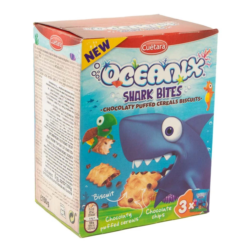 Biscoitos de Cereais com Chocolate e Flocos Shark Bites OCEANIX 150g