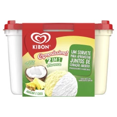 Sorvete 2 em 1 Coco e Abacaxi Cremosíssimo KIBON 2L